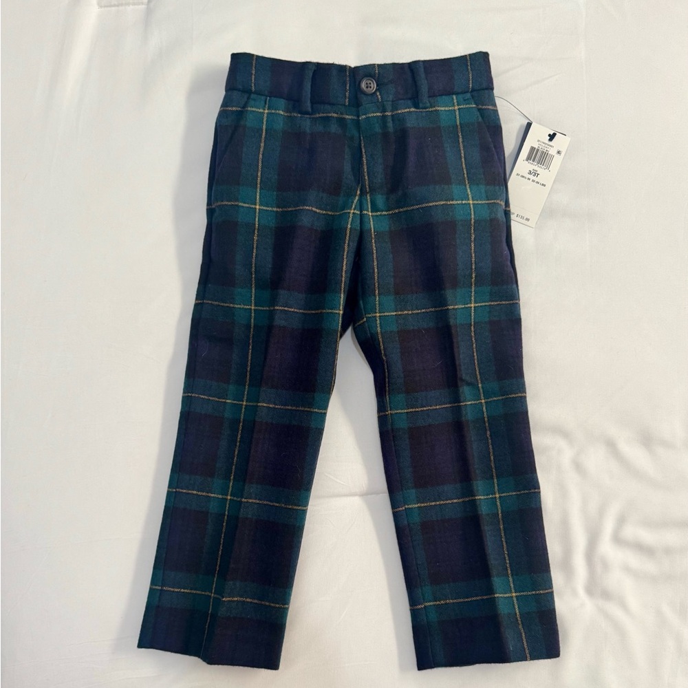 NWT Polo by Ralph Lauren Boys Tartan Plaid Green & Navy Pants - 3T